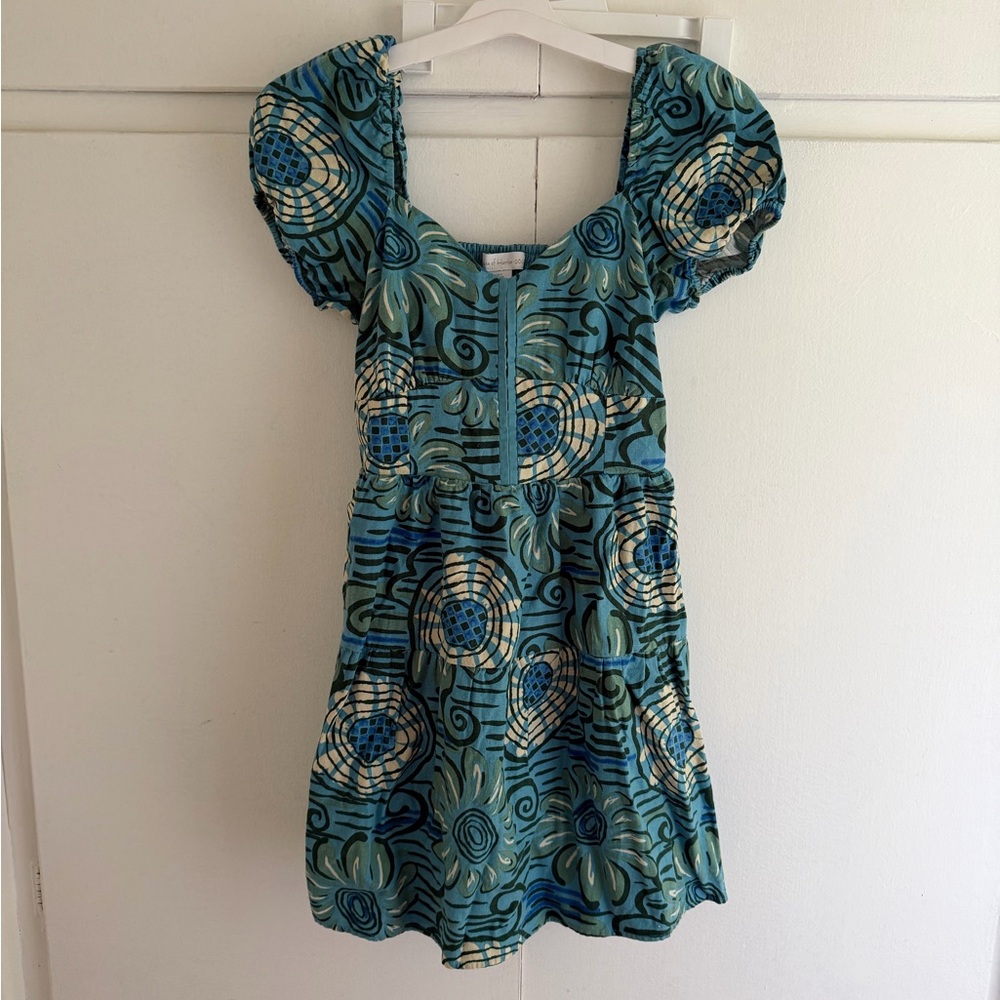 House of Harlow 1960 Teal Green Linen Blend Summer Mini Dress Costal Grandma S